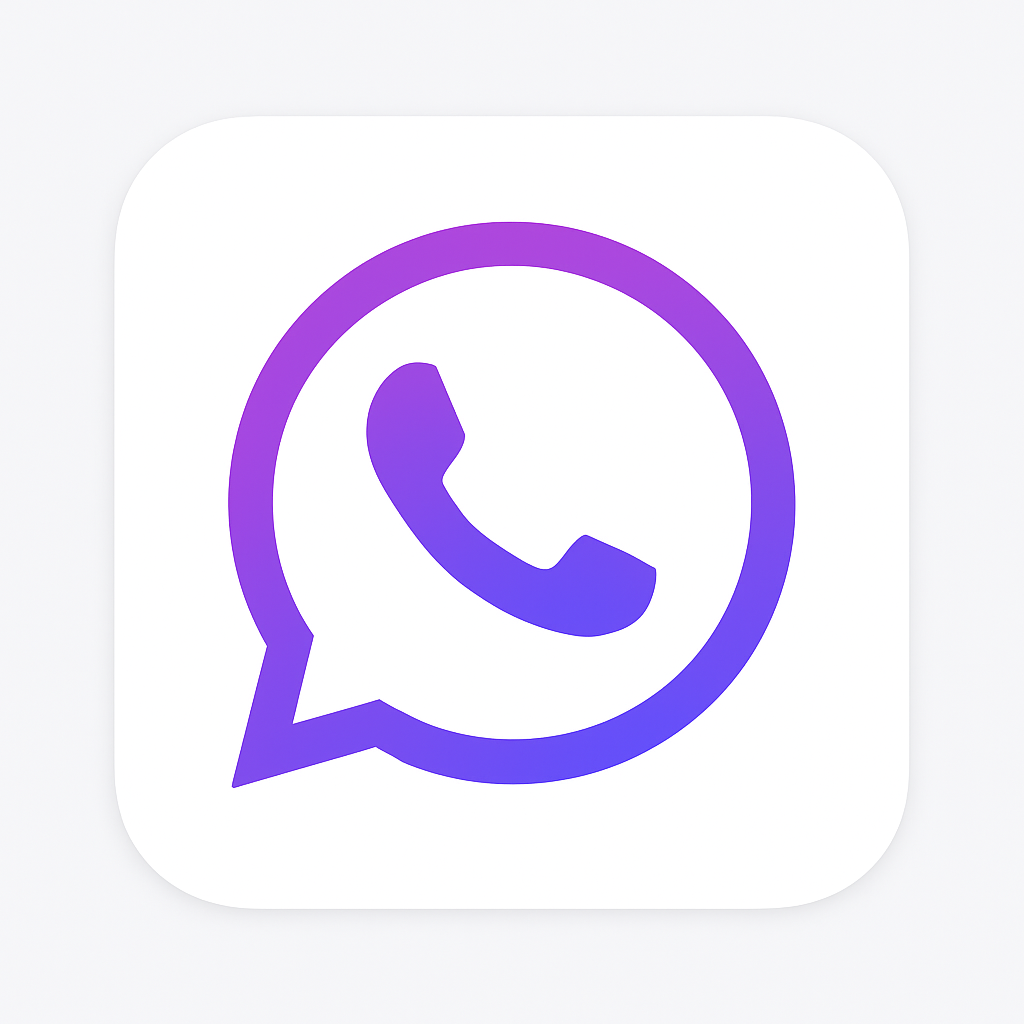 ícone do WhatsApp em estilo minimalista e coerente com o tema Astra (fundo branco, linhas em gradiente roxo e proporções quadradas)